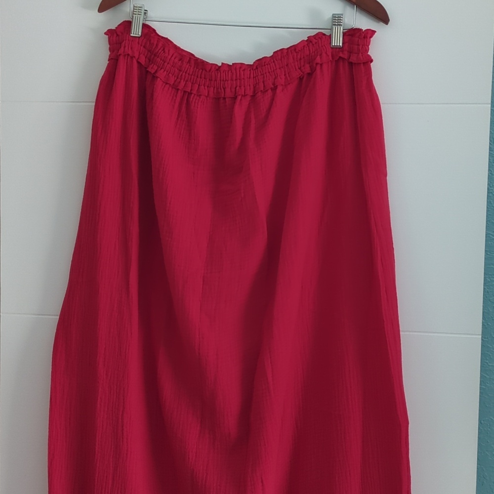 Bird& Knoll Kahlo Strapless Red Gauzy Boho Relaxed Fit Maxi Sundress Sz XL Beach - Picture 3 of 9